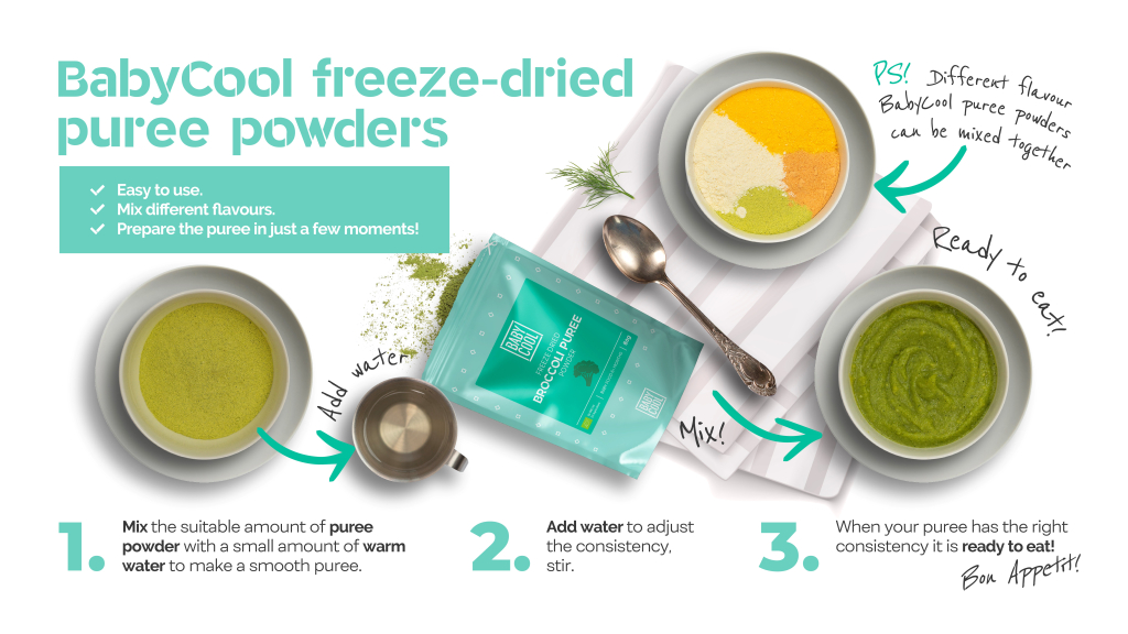 How to use puree powder babycool baby food.